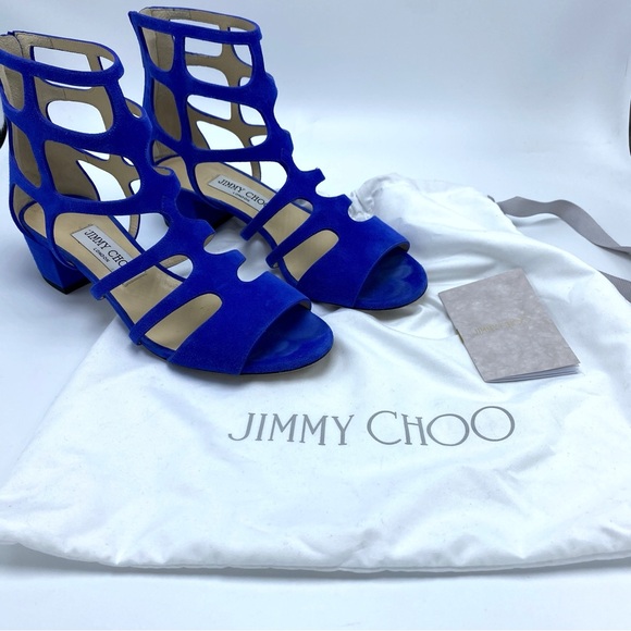 Jimmy Choo size 8 /38 Ren Cobalt Blue Suede Gladiator Sandal EUC - Picture 2 of 11